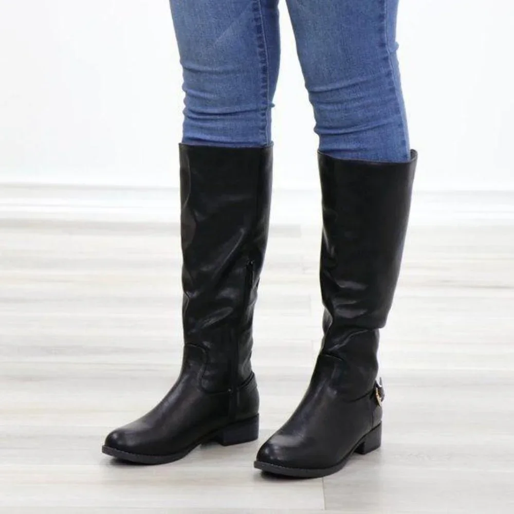 Rider Chick Mid Calf Boots Gold Buckle & Zipper - Picture 8 of 14